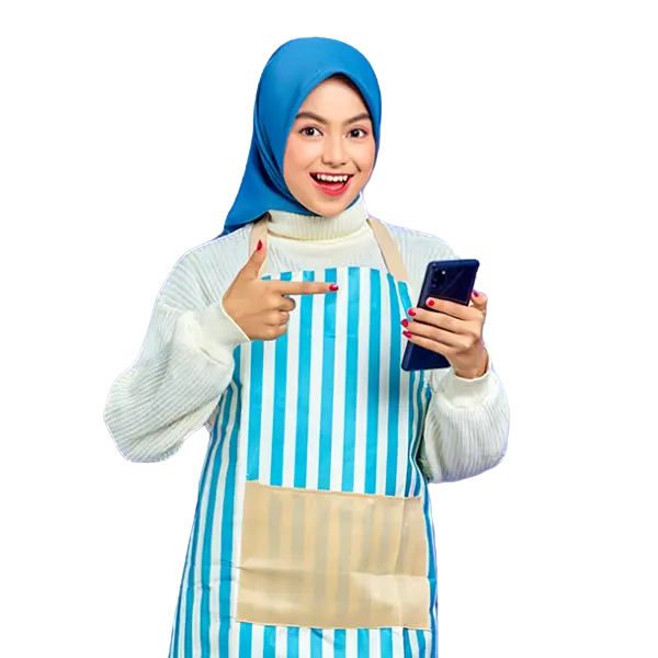 Woman Jilbab Pegang Hape CTA